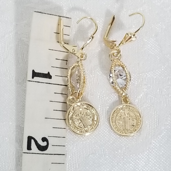 Saint Benedict Women's Earrings. 14K Gold Plated. New - Picture 4 of 6